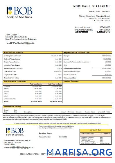 Downloadable Bahamas Bank of the Bahamas bank mortgage statement scr sample